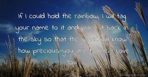 If I could hold the rainbow, I will tag your name to it and place it back in the sky so that the World will know how precious you are to me. I Love You.